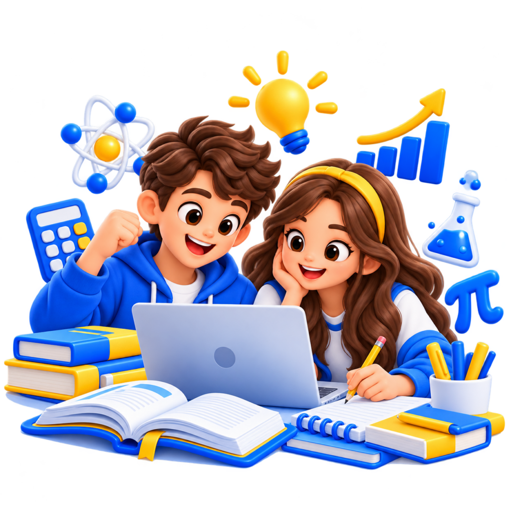 estudiantes colaborando con iconos educativos