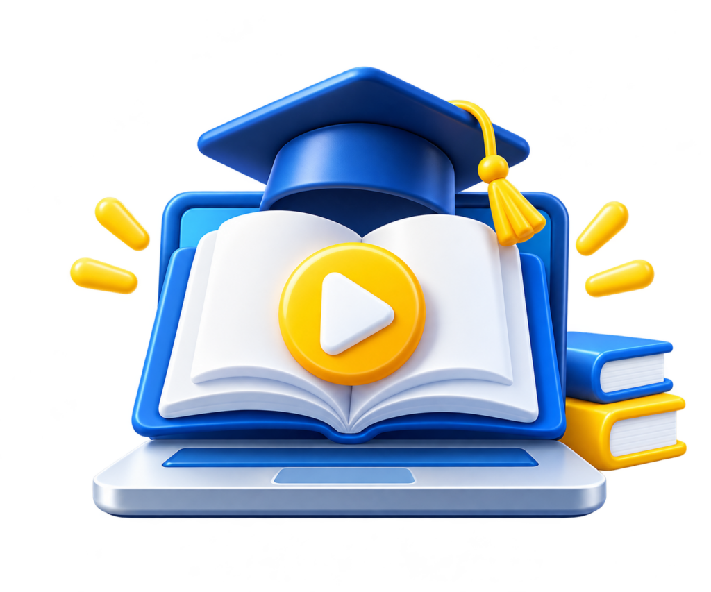 icono 3d de aprendizaje con libro y reproducción